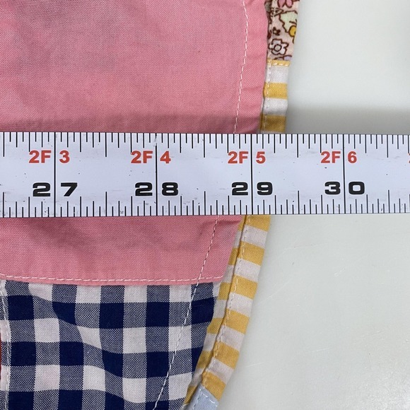 Lands' End Shirt Womens Medium Tall Patchwork Plaid Gingham Floral Roll Tab - Picture 11 of 14